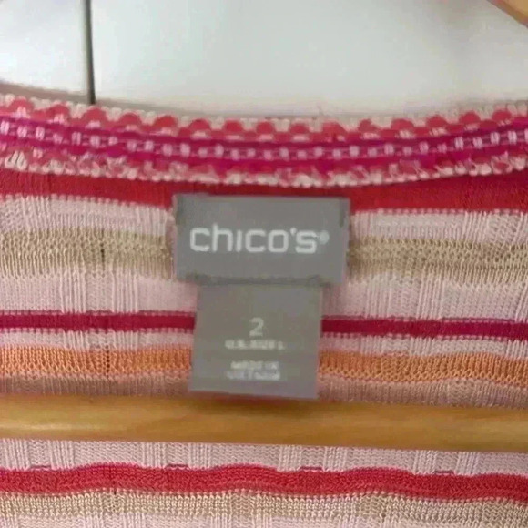 Chico's Knit Sweater Cardigan Open Front Waterfall Fringe Edge Chico's Size 2 - Picture 3 of 13